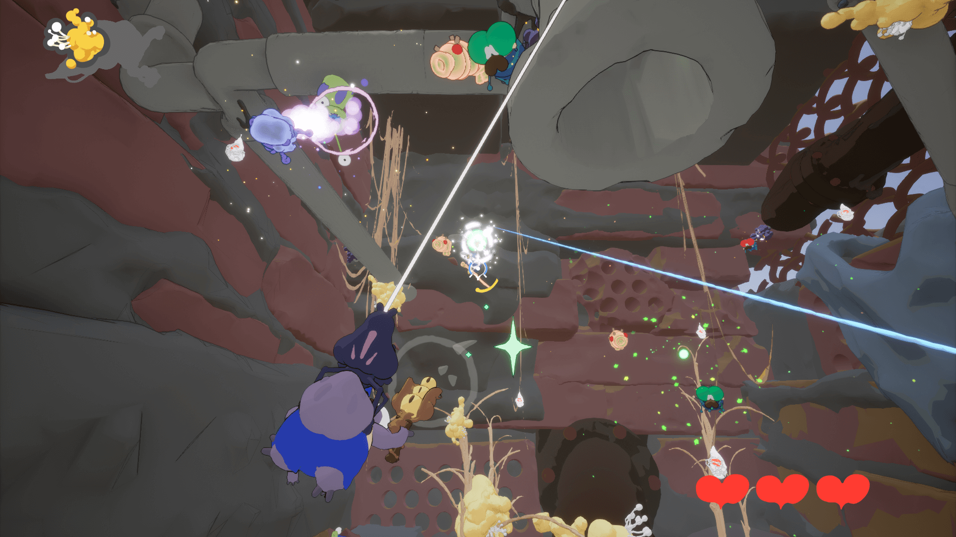 Swing Swamp gameplay screenshot showing spider character swinging through ruins
