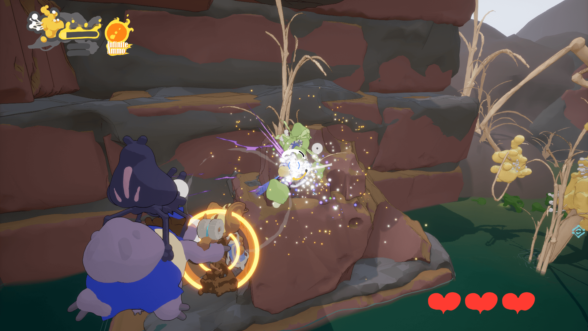 Swing Swamp environment screenshot featuring broken walls and damp grass